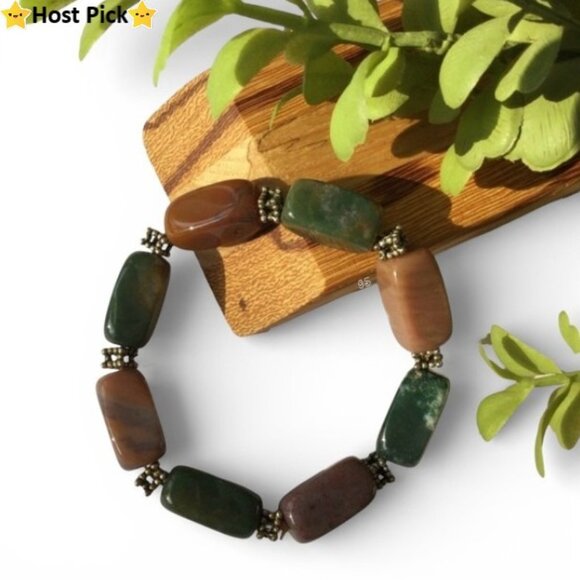 Hand Crafted Jewelry - Handcrafted Natural Semi‑Precious Stone Bracelet - Multicolored Stretch, 8"